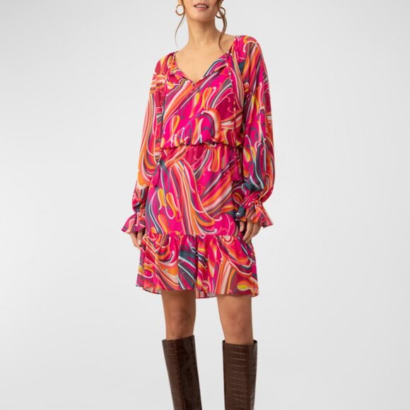 NWT Trina Turk Women's Printed Blouson Dress in Radio City Rose. Sz: Small - Picture 1 of 13